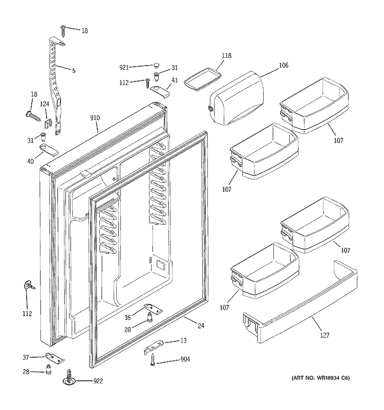 FRESH FOOD DOOR Diagram and Parts List for GTS22KCMARCC  General Electric Refrigerator