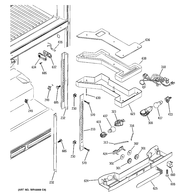 FRESH FOOD SECTION Diagram and Parts List for GTS22KCMARCC  General Electric Refrigerator