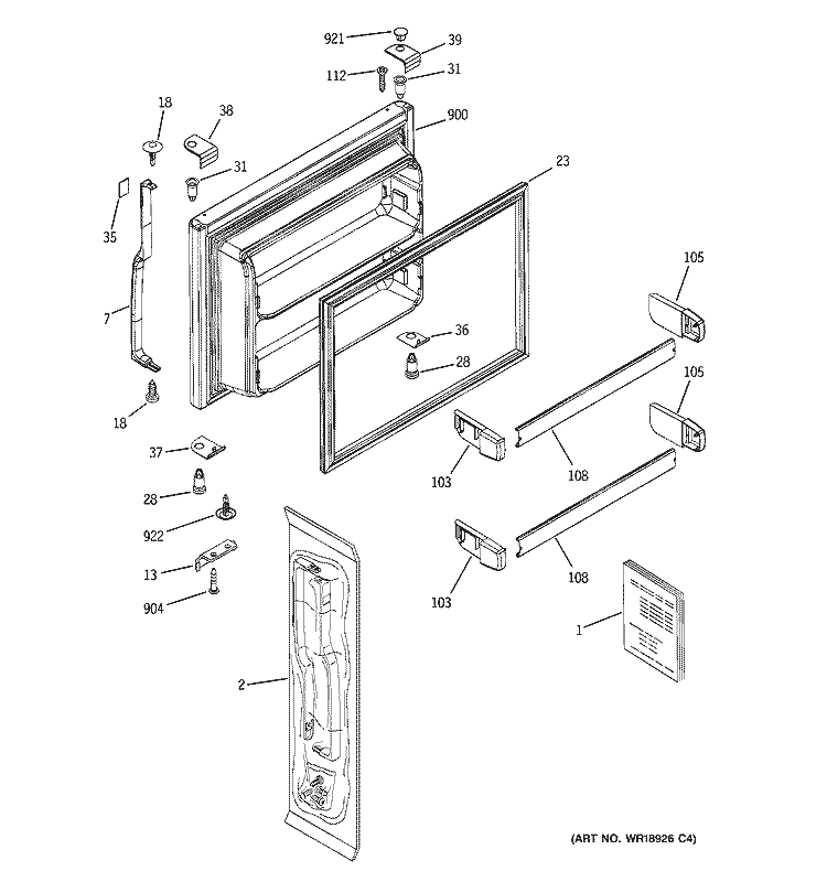 FREEZER DOOR Diagram and Parts List for GTS22ICMARWW  General Electric Refrigerator