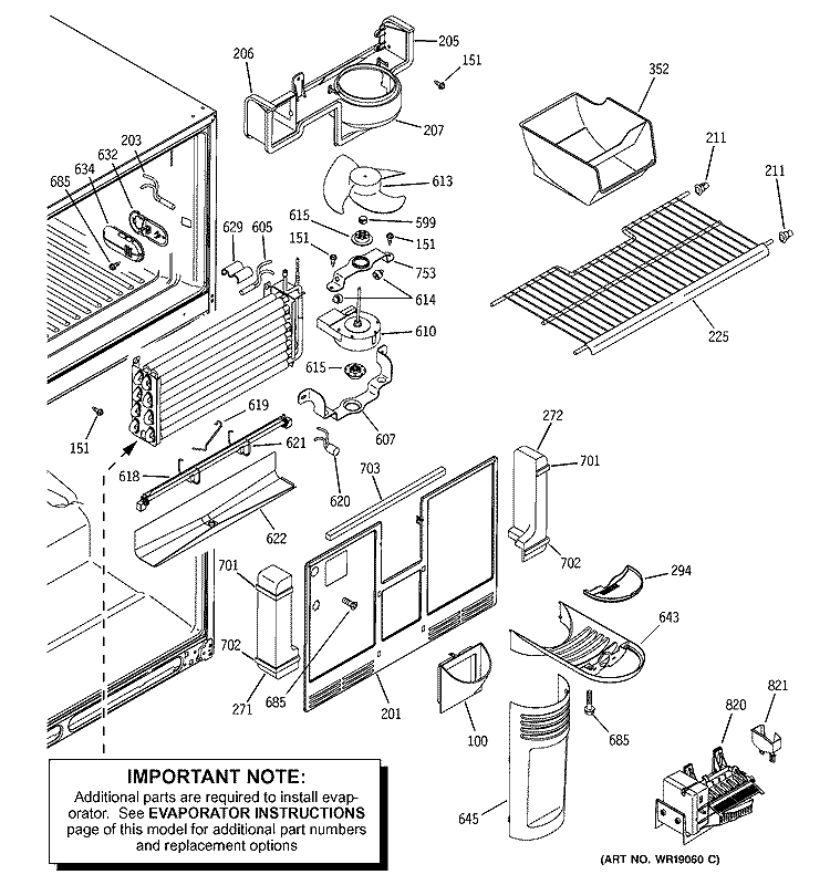 FREEZER SECTION Diagram and Parts List for GTS22ICMARWW  General Electric Refrigerator