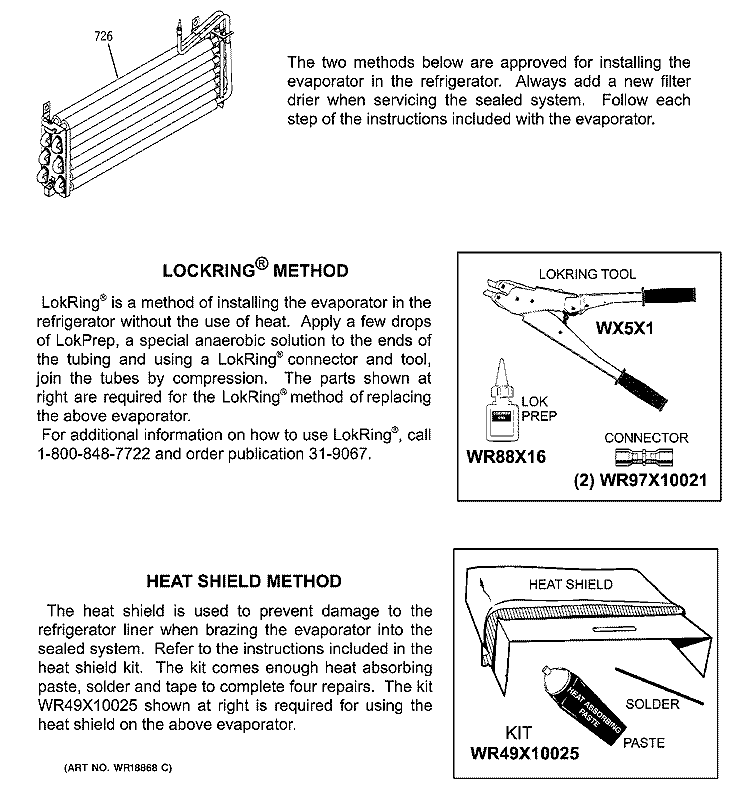 EVAPORATOR INSTRUCTIONS Diagram and Parts List for GTS22ICMARWW  General Electric Refrigerator