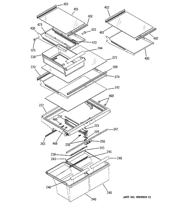 FRESH FOOD SHELVES Diagram and Parts List for GTS22ICMARWW  General Electric Refrigerator