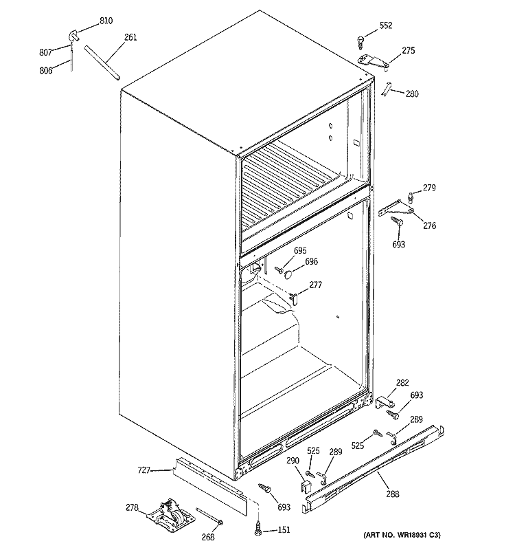 CASE PARTS Diagram and Parts List for GTS22ICMARWW  General Electric Refrigerator