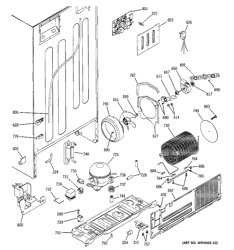 SEALED SYSTEM & MOTHER BOARD Diagram and Parts List for GTS22ICMARWW  General Electric Refrigerator