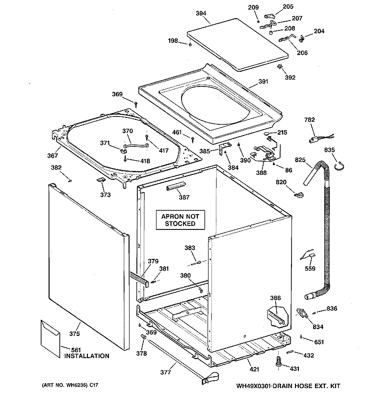 CABINET, COVER & FRONT PANEL Diagram and Parts List for WVSR1060B3WW  General Electric Washer