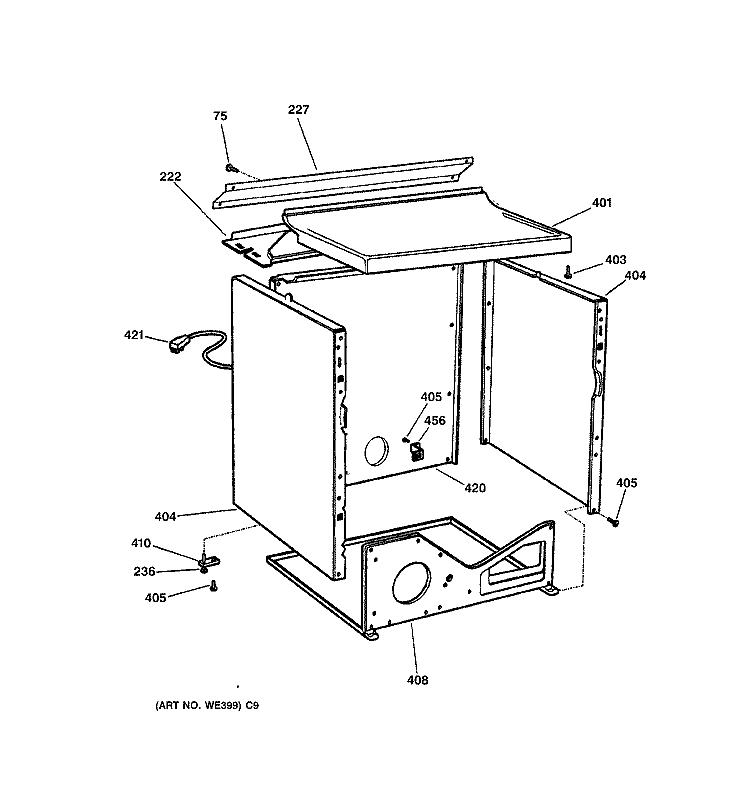 CABINET Diagram and Parts List for DHSR333GA0WB  General Electric Dryer