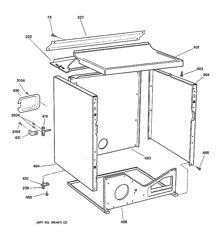 CABINET Diagram and Parts List for DPSR405EA0WW  General Electric Dryer