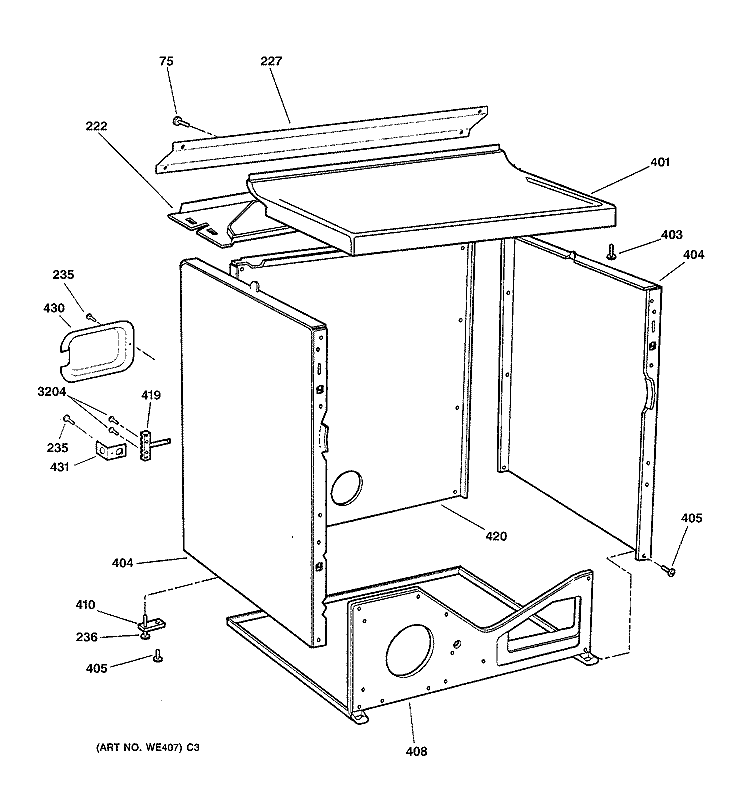 CABINET Diagram and Parts List for DPSR405EA1AA  General Electric Dryer
