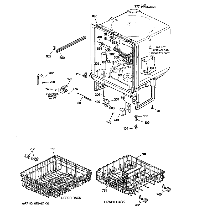 BODY PARTS Diagram and Parts List for GSD2000G00AA  General Electric Dishwasher