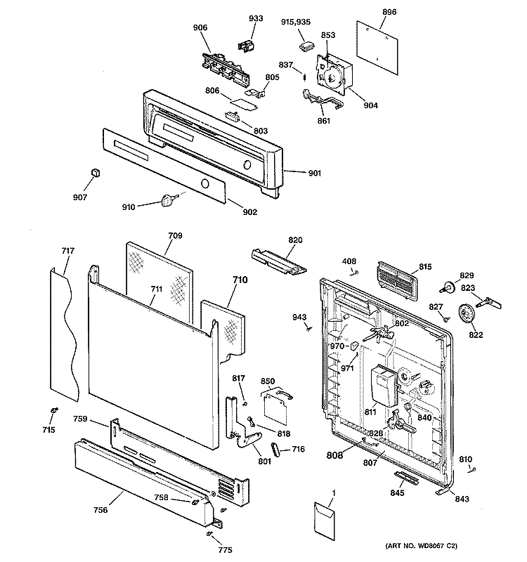 ESCUTCHEON & DOOR ASSEMBLY Diagram and Parts List for GSD3200G00CC  General Electric Dishwasher