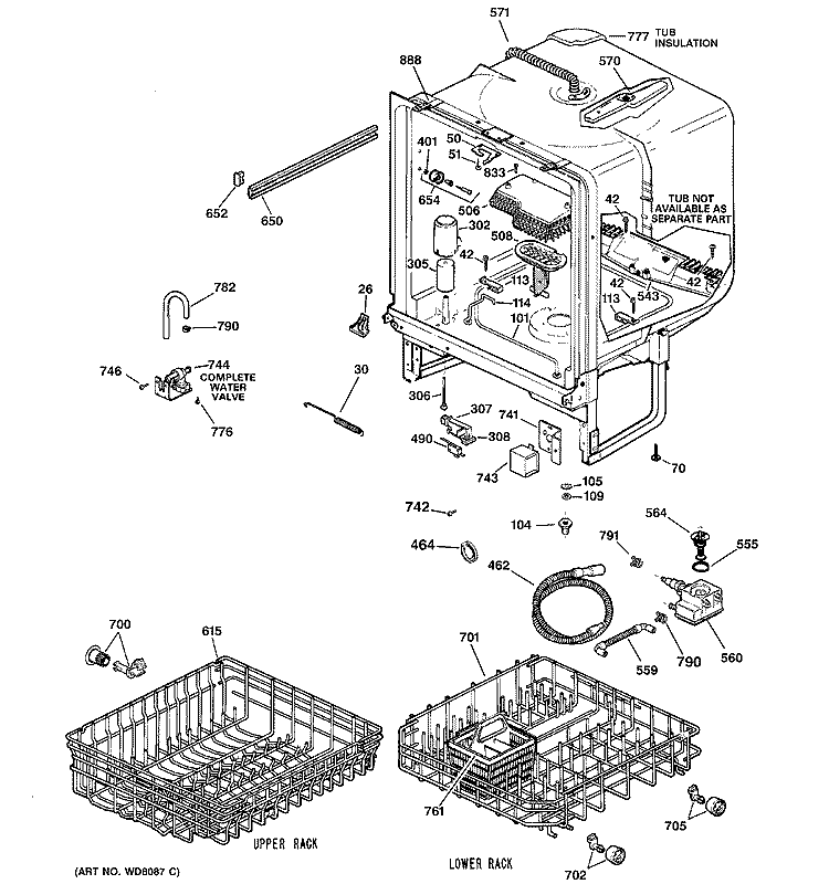 BODY PARTS Diagram and Parts List for GSD3200G00CC  General Electric Dishwasher