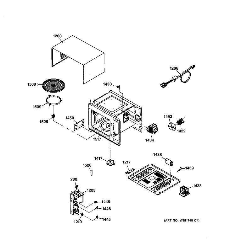 BODY PARTS Diagram and Parts List for JE635WC03  General Electric Microwave