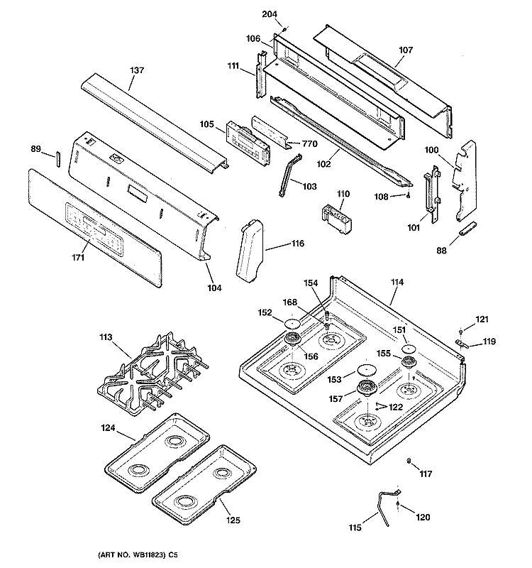 CONTROL PANEL & COOKTOP Diagram and Parts List for JGBP90MEB5BC  General Electric Range