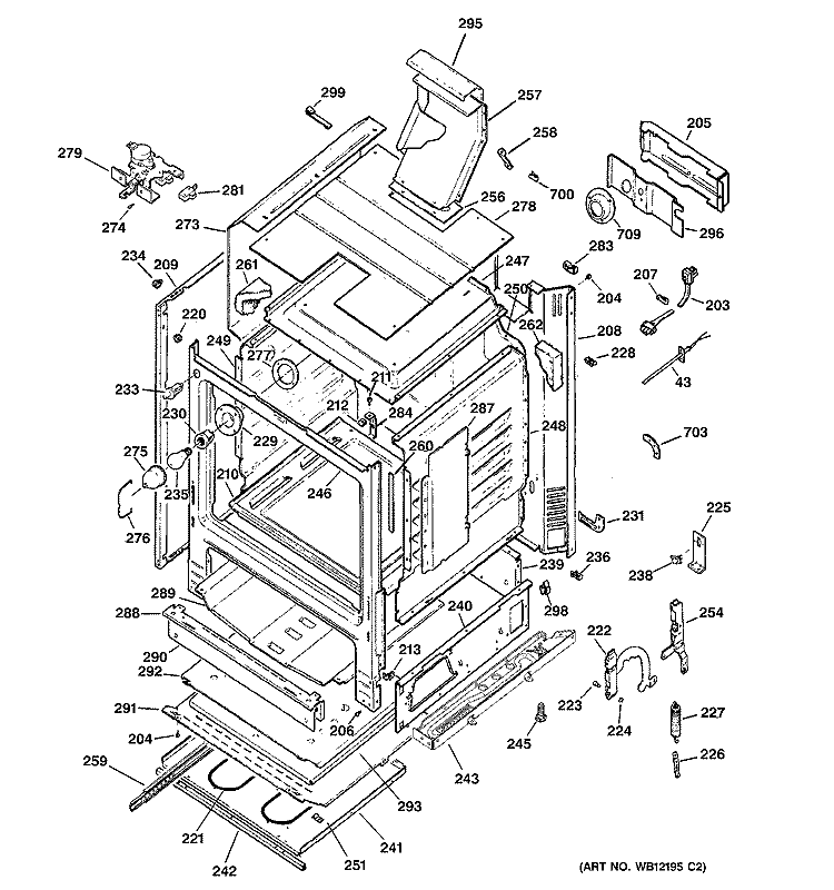 BODY PARTS Diagram and Parts List for JGBP90MEB5BC  General Electric Range