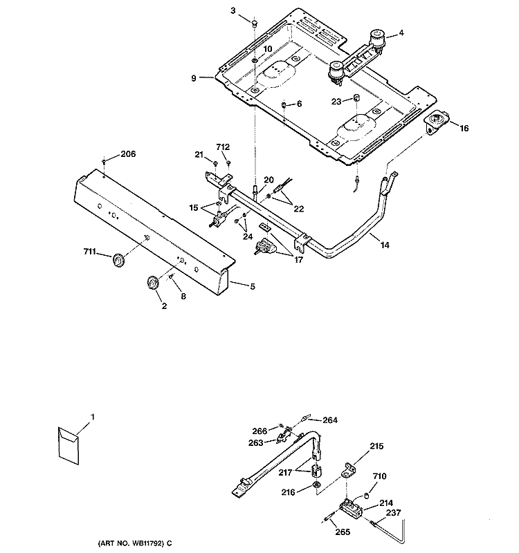 GAS & BURNER PARTS Diagram and Parts List for JGBS02PPA5WH  General Electric Range