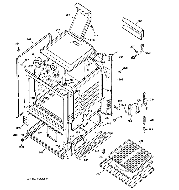 BODY PARTS Diagram and Parts List for JGBS22BEA2CT  General Electric Range