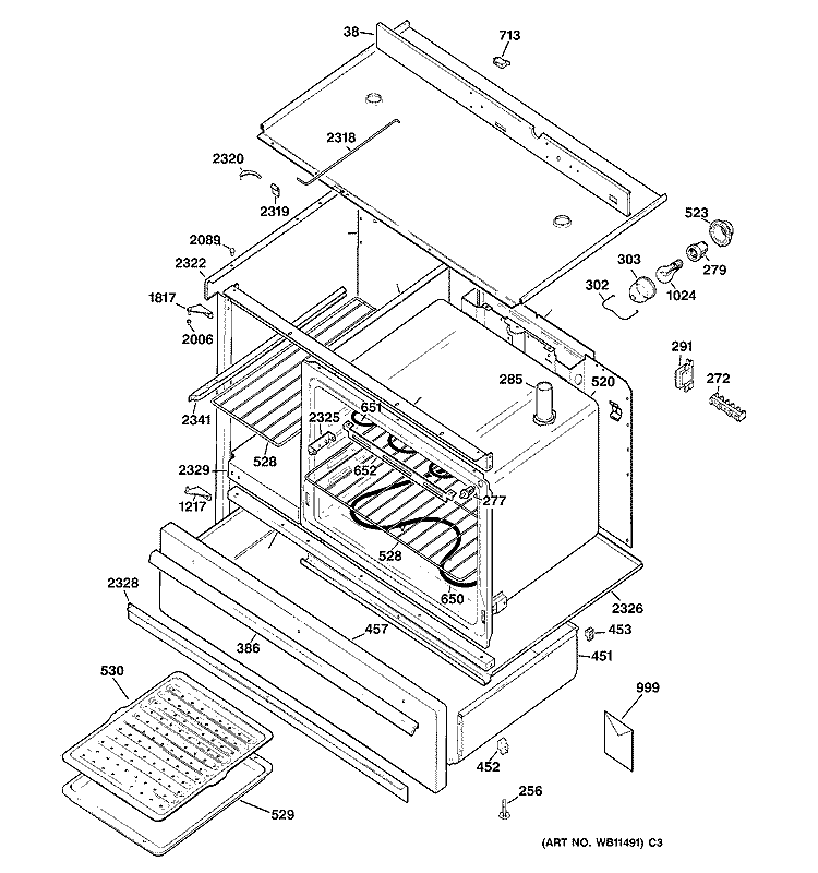 BODY & DRAWER PARTS Diagram and Parts List for JCS57Y1WW  General Electric Range