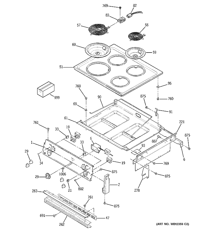 CONTROL PANEL & COOKTOP Diagram and Parts List for JMS08BD1AD  General Electric Range