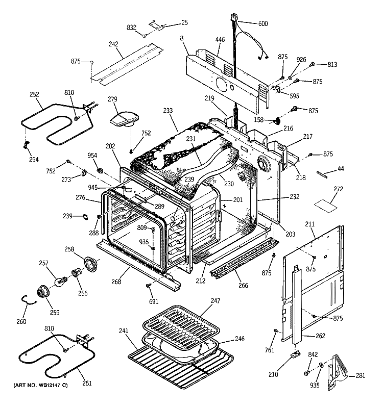 BODY PARTS Diagram and Parts List for JMS08BD1AD  General Electric Range