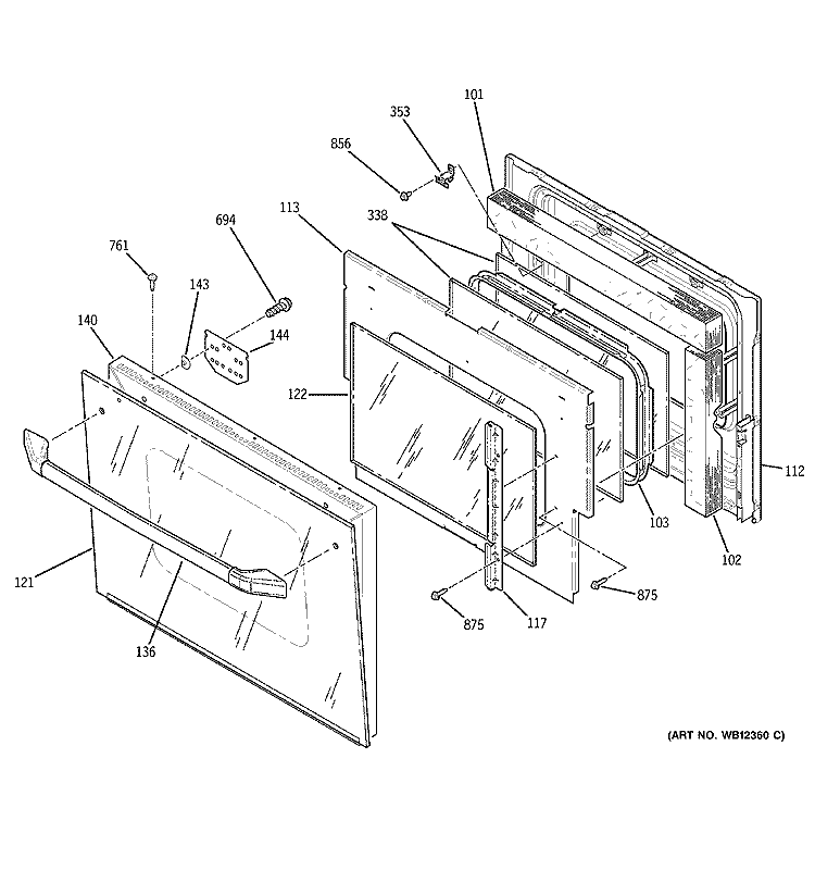 DOOR Diagram and Parts List for JMS08BD1AD  General Electric Range