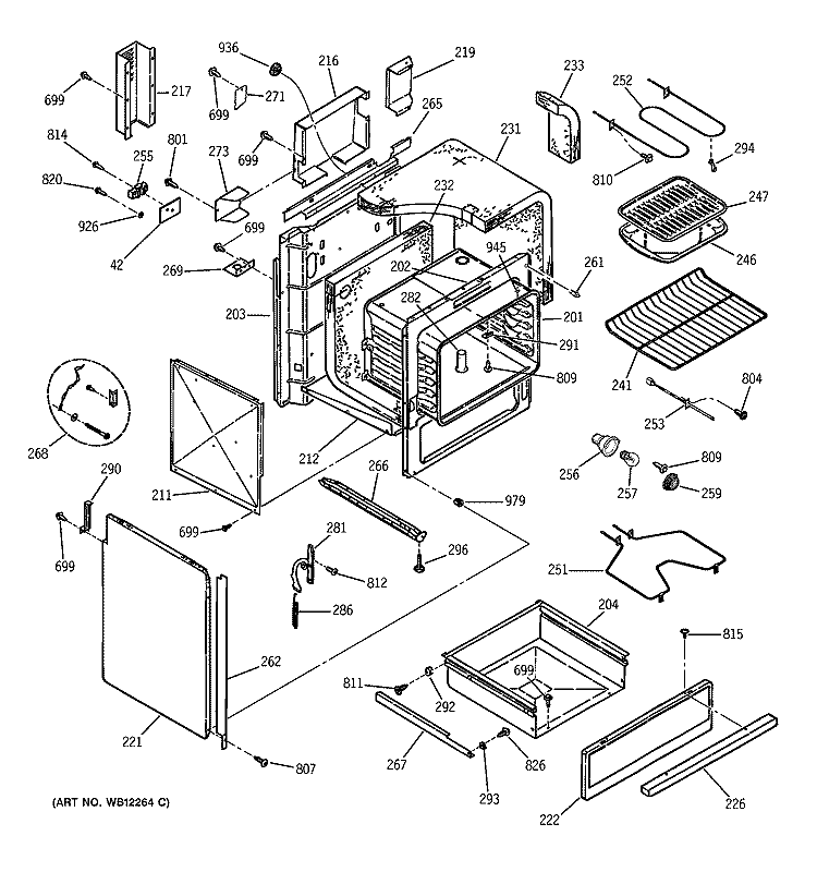 BODY PARTS Diagram and Parts List for JSP26BD1CT  General Electric Range