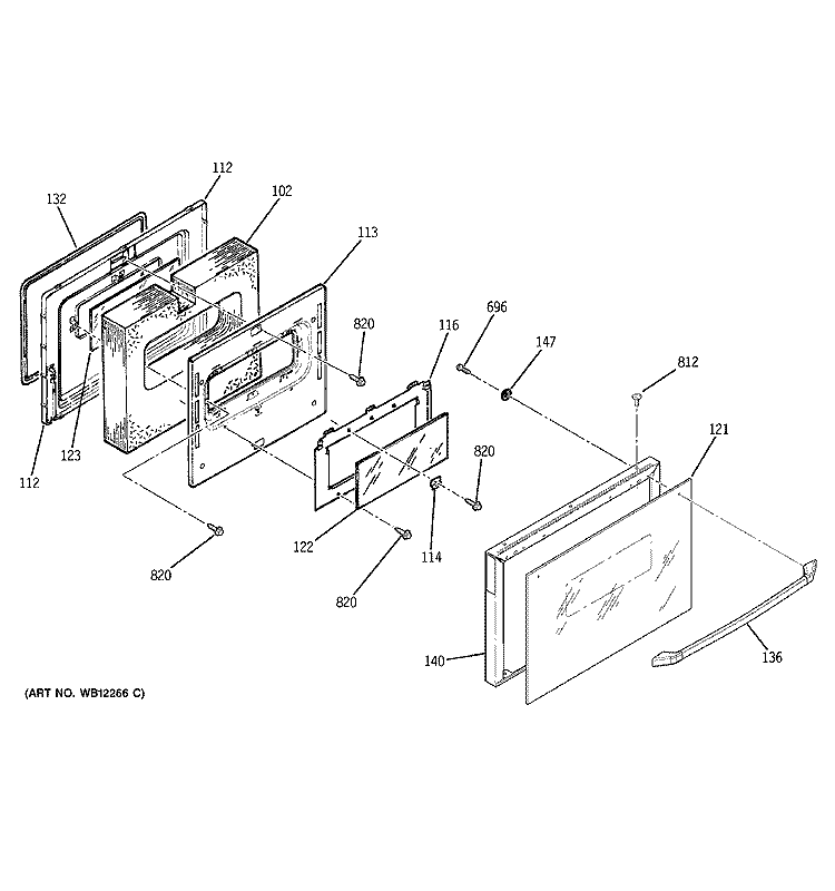 DOOR Diagram and Parts List for JSP26BD1CT  General Electric Range