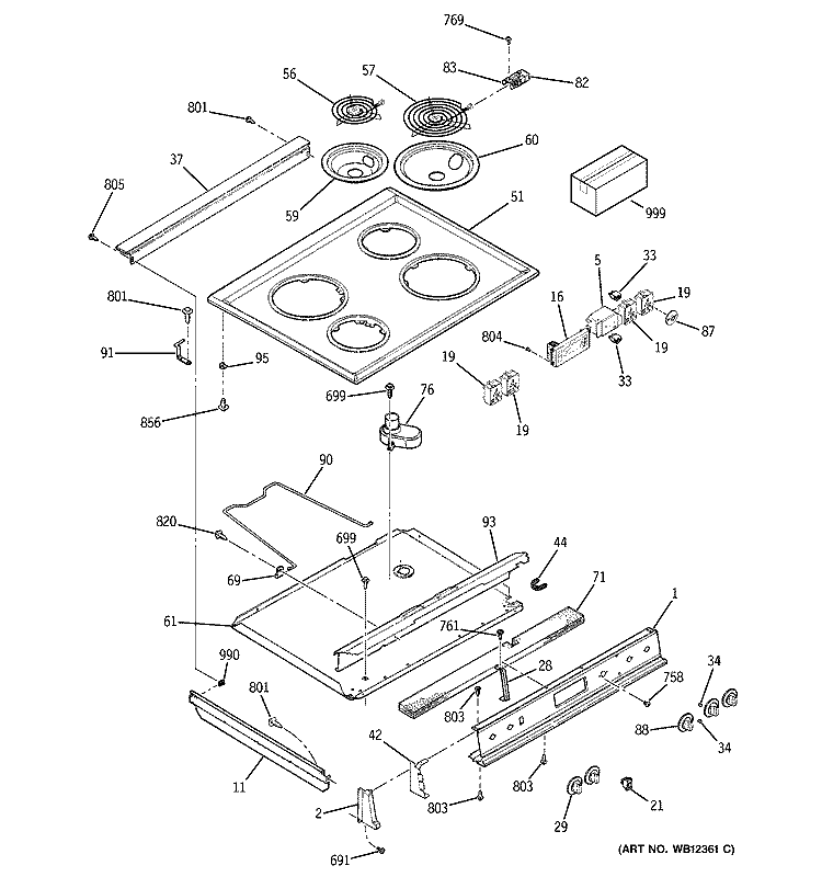 CONTROL PANEL & COOKTOP Diagram and Parts List for JSS16PD1AD  General Electric Range