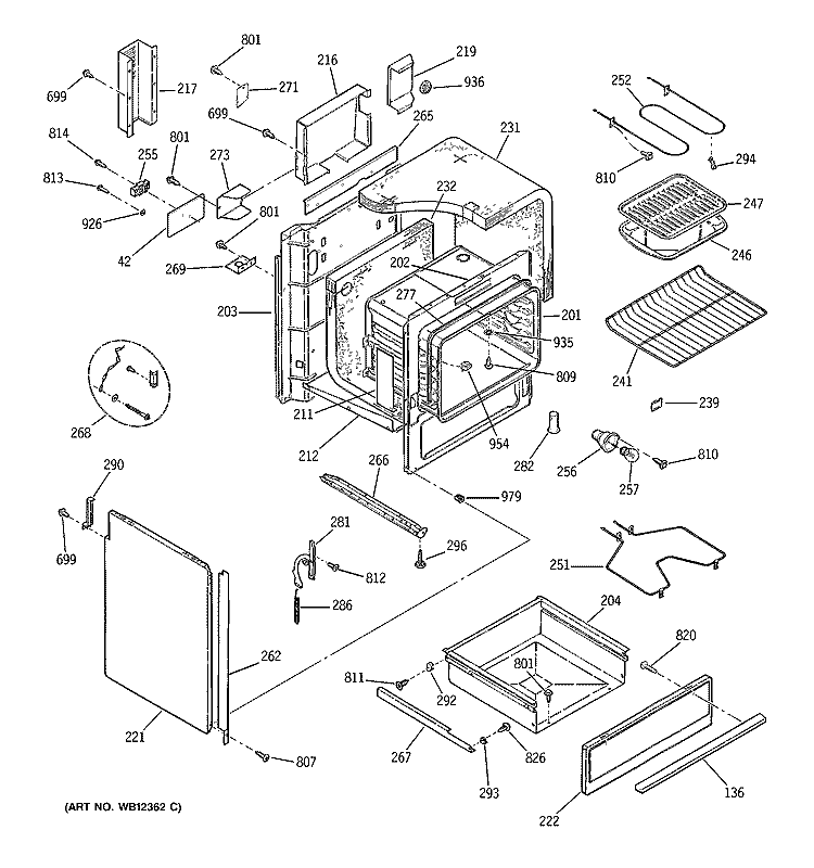 BODY PARTS Diagram and Parts List for JSS16PD1AD  General Electric Range