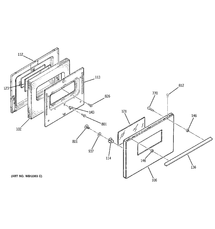 DOOR Diagram and Parts List for JSS16PD1AD  General Electric Range