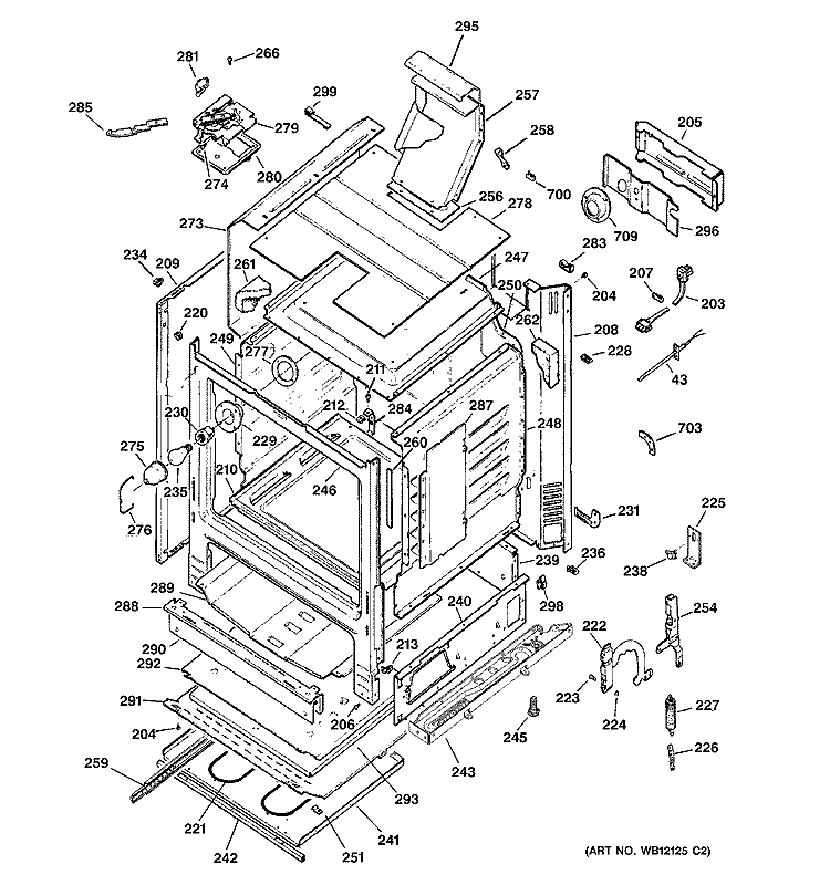 BODY PARTS Diagram and Parts List for JGBP79MEB3BC  General Electric Range