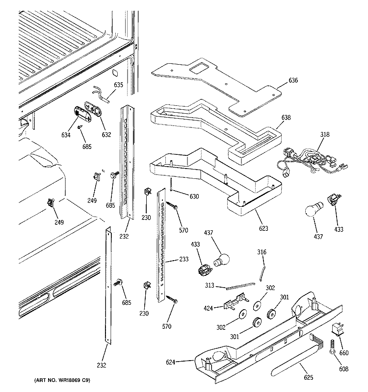 FRESH FOOD SECTION Diagram and Parts List for HTS22GCMARCC  Hotpoint Refrigerator