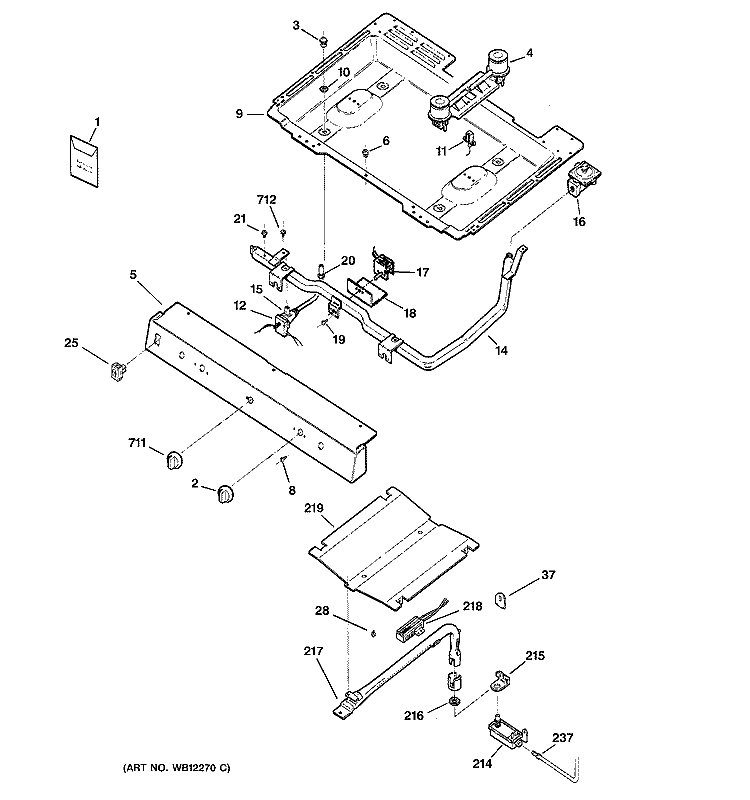 GAS & BURNER PARTS Diagram and Parts List for RGB528PEA5WW  Hotpoint Range