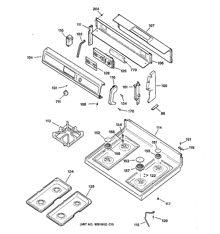 CONTROL PARTS Diagram and Parts List for RGB845WEC4WW  Hotpoint Range