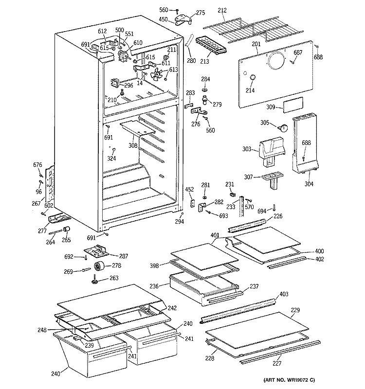 CABINET Diagram and Parts List for HTS16HBMBRCC  Hotpoint Refrigerator