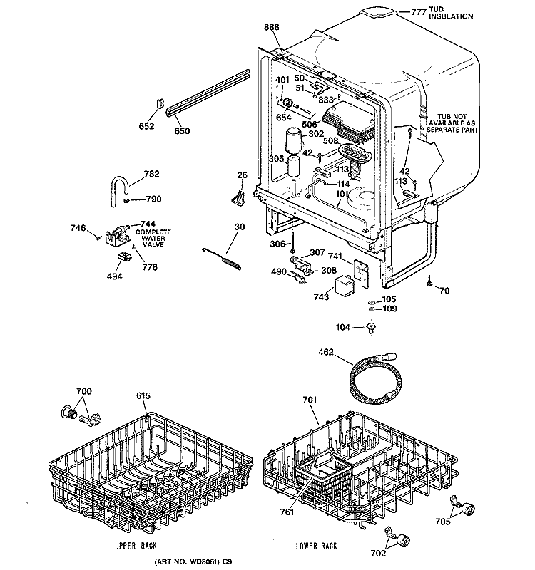 BODY PARTS Diagram and Parts List for HDA2200F00BB  Hotpoint Dishwasher