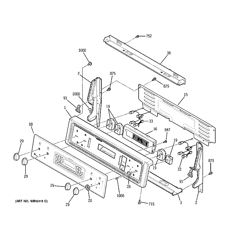 CONTROL PANEL Diagram and Parts List for JBP90SF1SS  General Electric Range