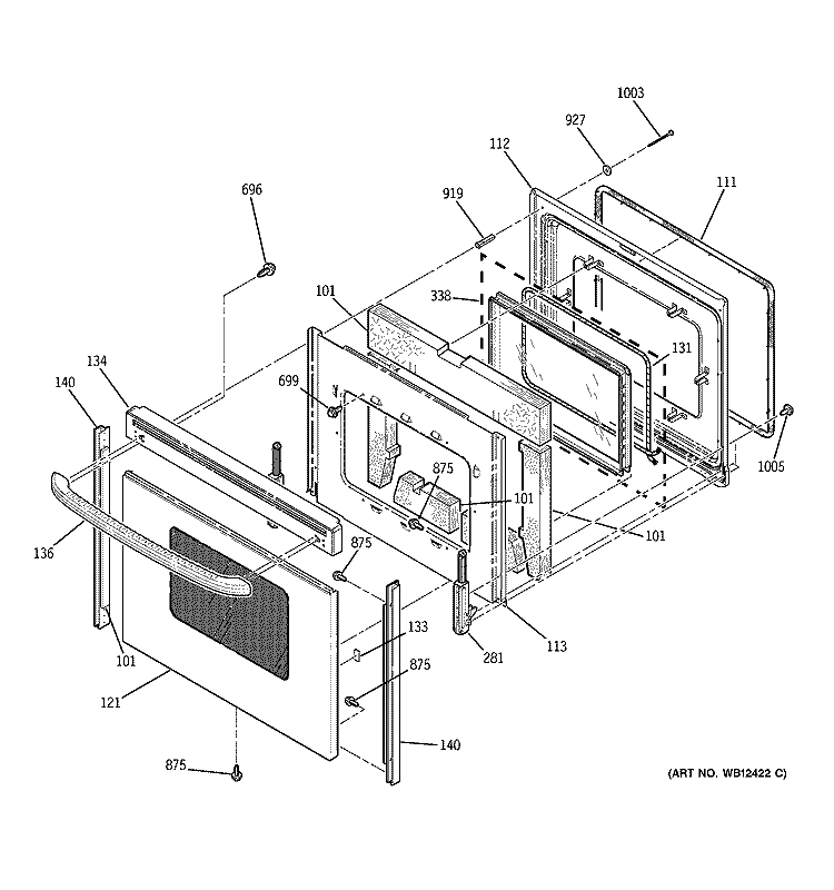 DOOR Diagram and Parts List for JBP90SF1SS  General Electric Range
