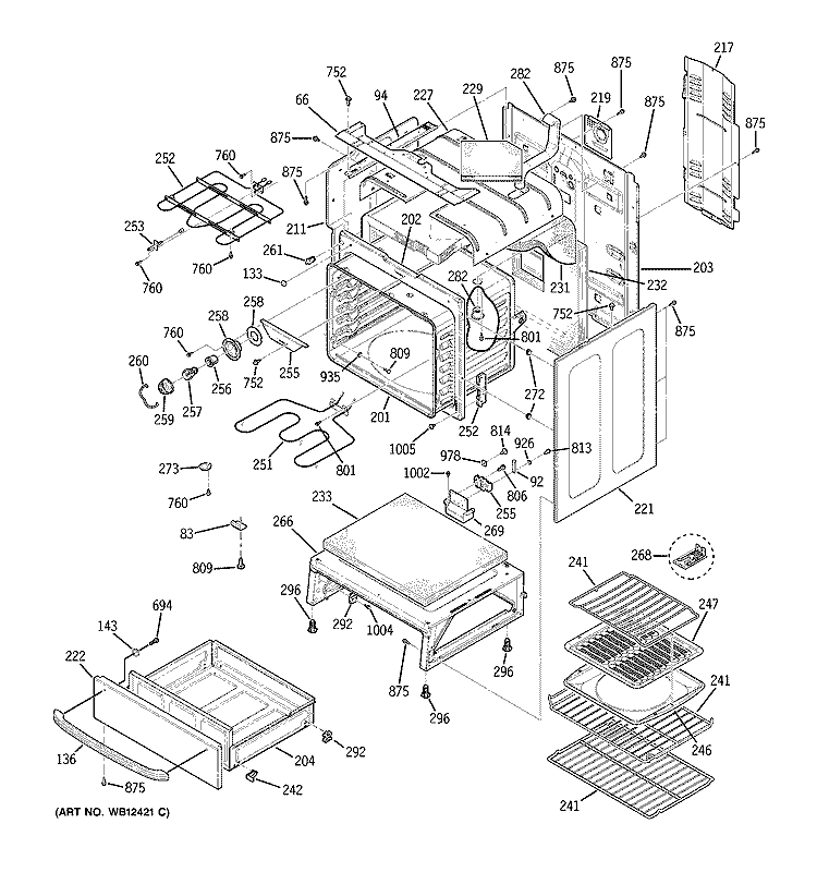 BODY PARTS Diagram and Parts List for JBP91SF1SS  General Electric Range