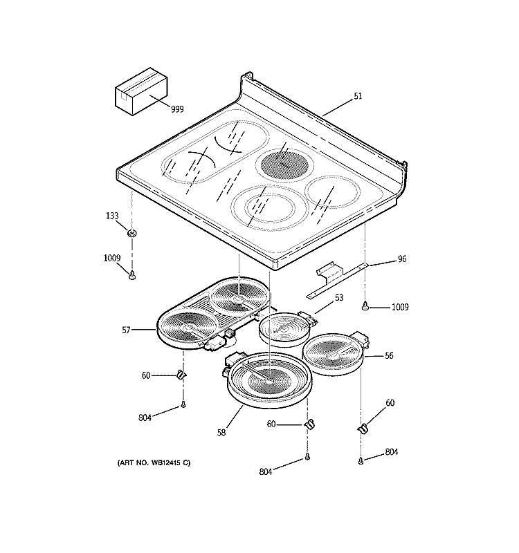 COOKTOP Diagram and Parts List for JBP95TF1WW  General Electric Range
