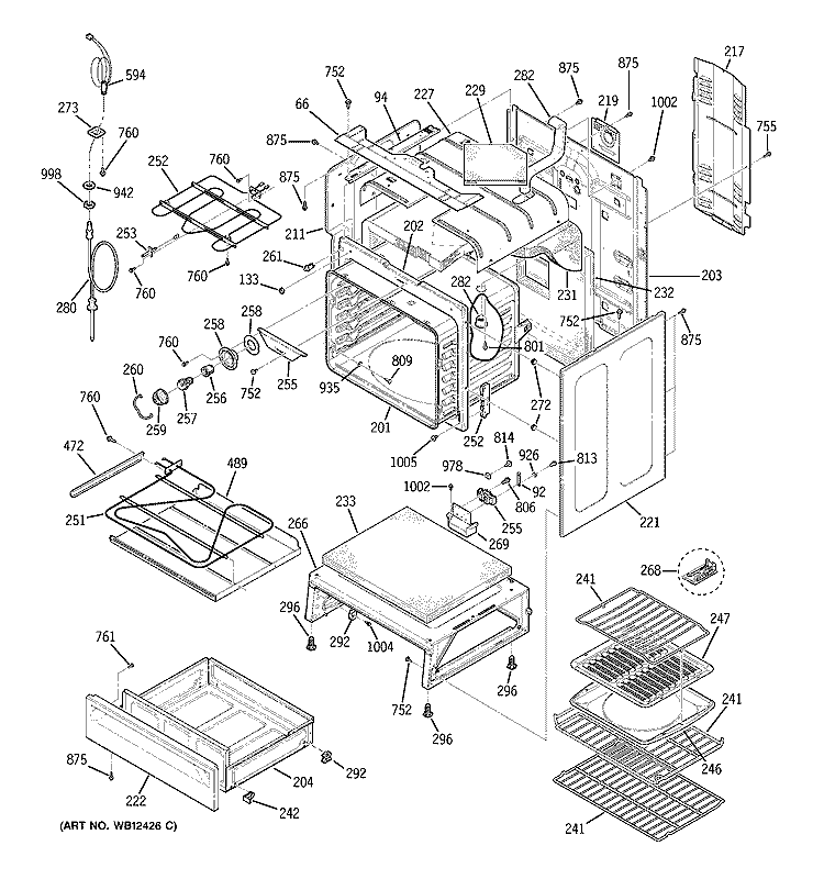 BODY PARTS Diagram and Parts List for JBP95TF1WW  General Electric Range
