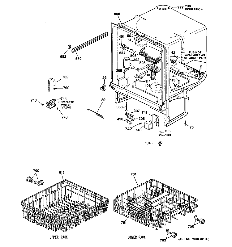BODY PARTS Diagram and Parts List for GSD2200G00BB  General Electric Dishwasher