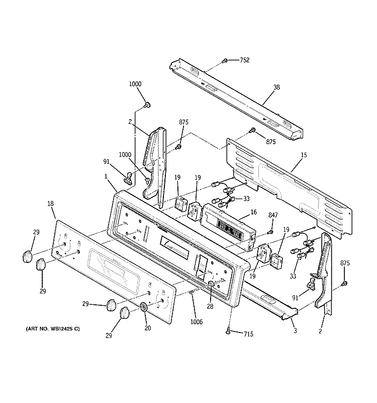 CONTROL PANEL Diagram and Parts List for JBP95SF1SS  General Electric Range