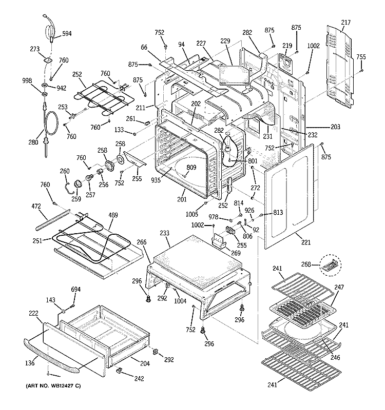 BODY PARTS Diagram and Parts List for JBP95SF1SS  General Electric Range