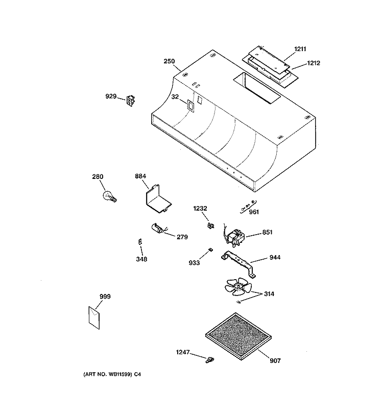 RANGE HOOD Diagram and Parts List for JV337X1CT  General Electric Range Hood