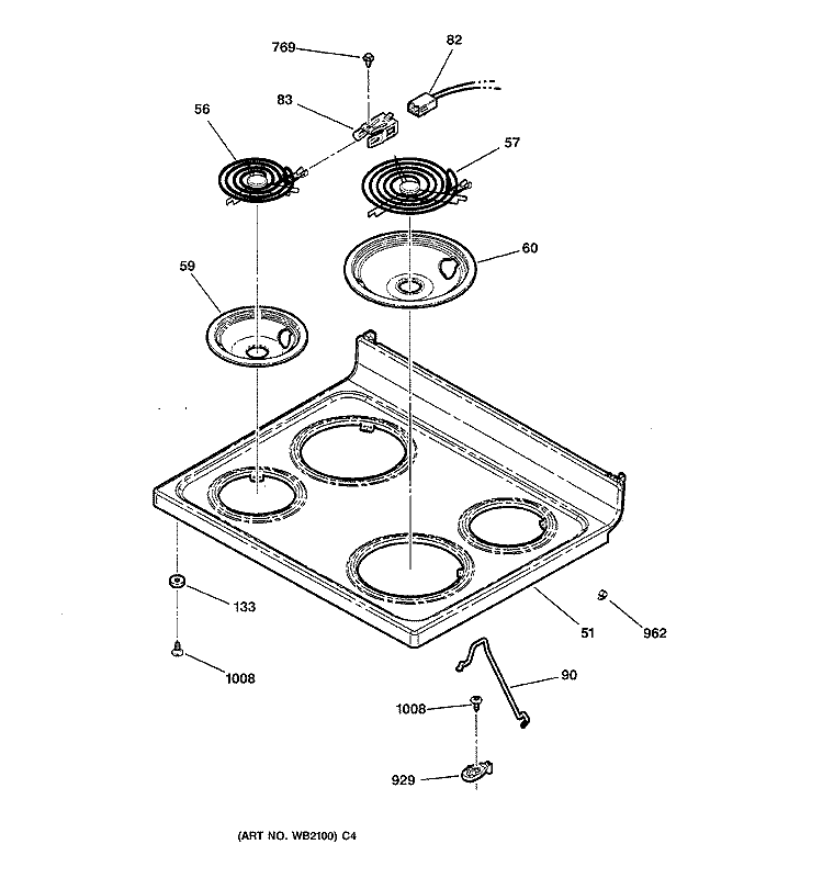 COOKTOP Diagram and Parts List for JBP30BB4AD  General Electric Range
