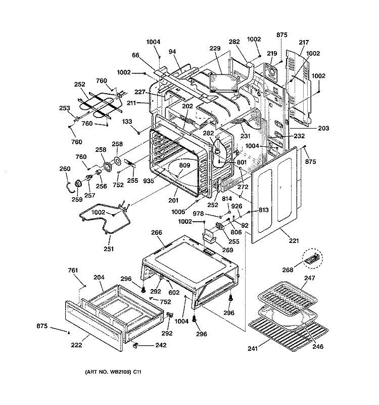BODY PARTS Diagram and Parts List for JBP64WB4WW  General Electric Range