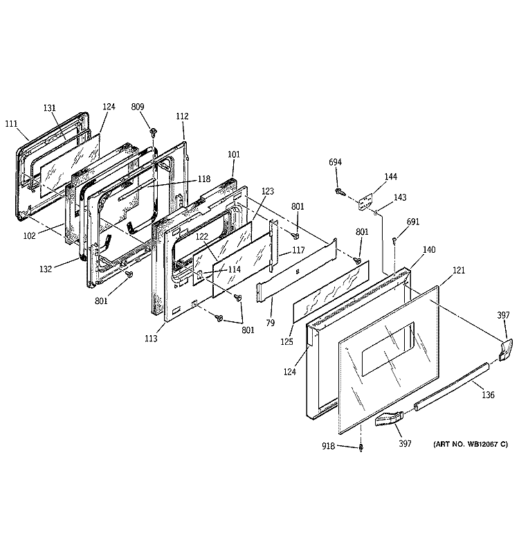 DOOR Diagram and Parts List for JRP15BW5BB  General Electric Wall Oven