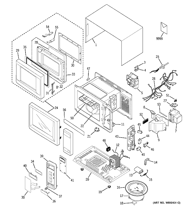 MICROWAVE Diagram and Parts List for JES1131WC002  General Electric Microwave