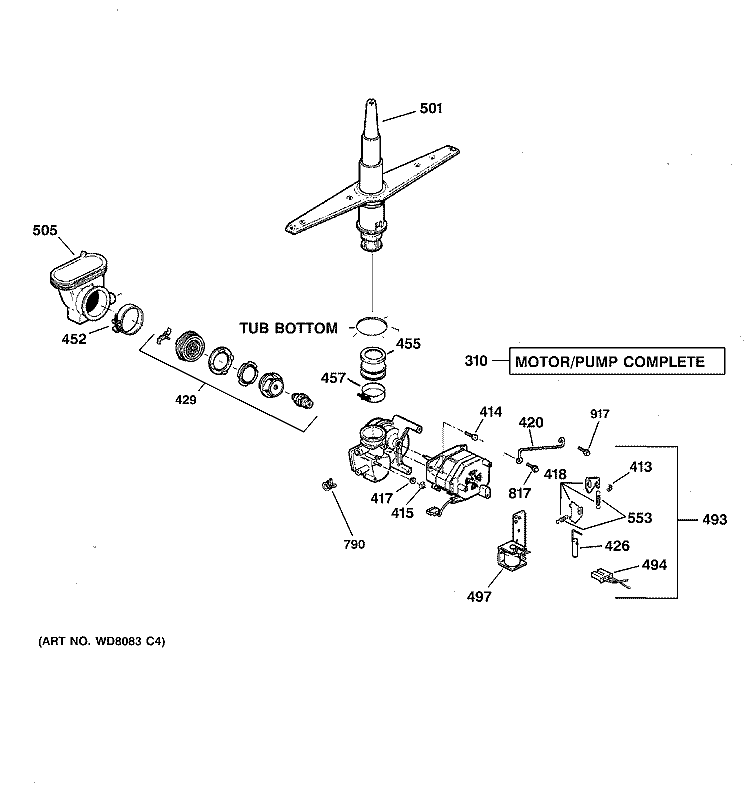 MOTOR - PUMP MECHANISM Diagram and Parts List for GSD3600G00BB  General Electric Dishwasher