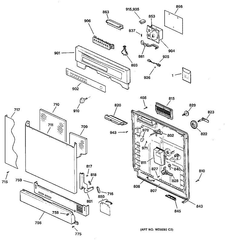 ESCUTCHEON & DOOR ASSEMBLY Diagram and Parts List for GSD3800G00CC  General Electric Dishwasher
